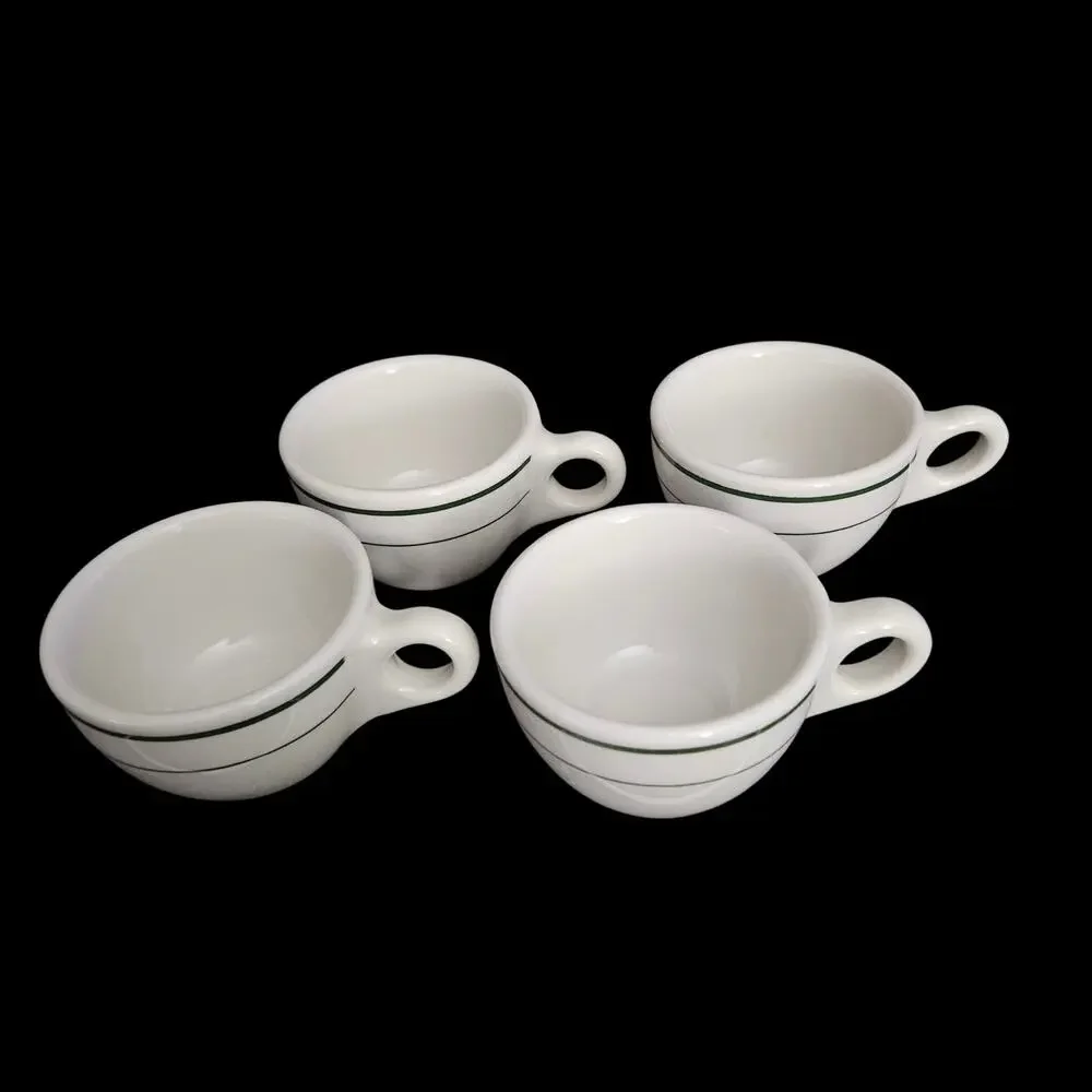 Buffalo China Green Stripe Restaurant Ware Coffee Cups Set of 4 White 3.25
